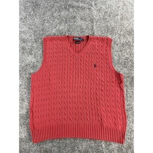 Vintage Polo Ralph Lauren Cable Knit Vest Sweater Mens Large Red Preppy Casual